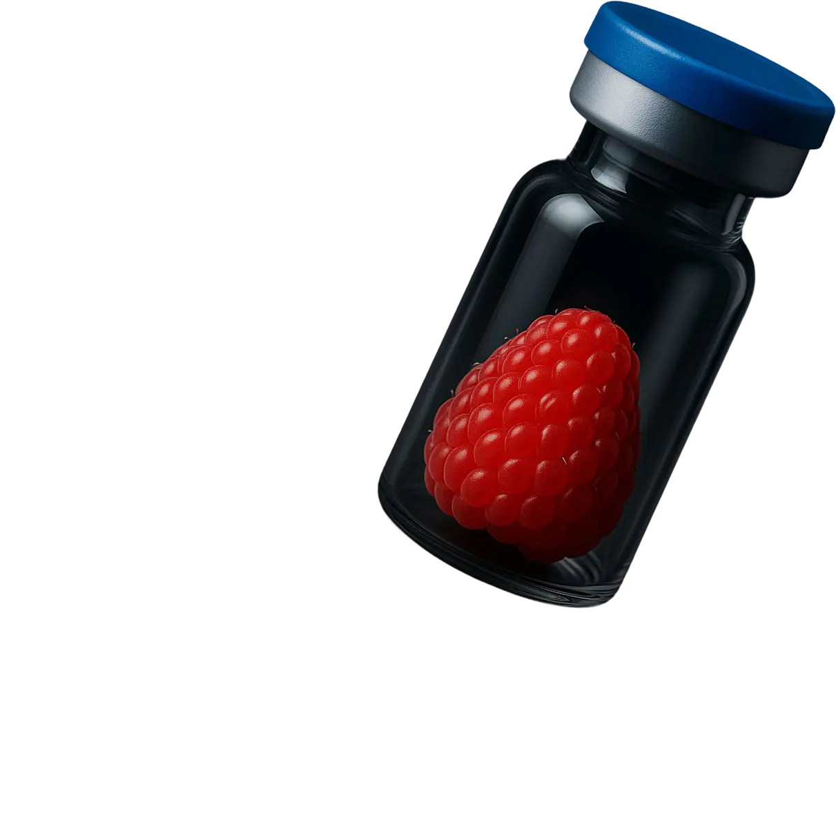 Flacon médical contenant une framboise rouge